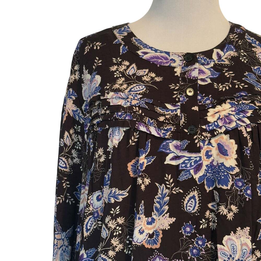 Lane Bryant NEW Crew-Neck Pintuck Blouse Womens Size 18 Black Floral Popover Top